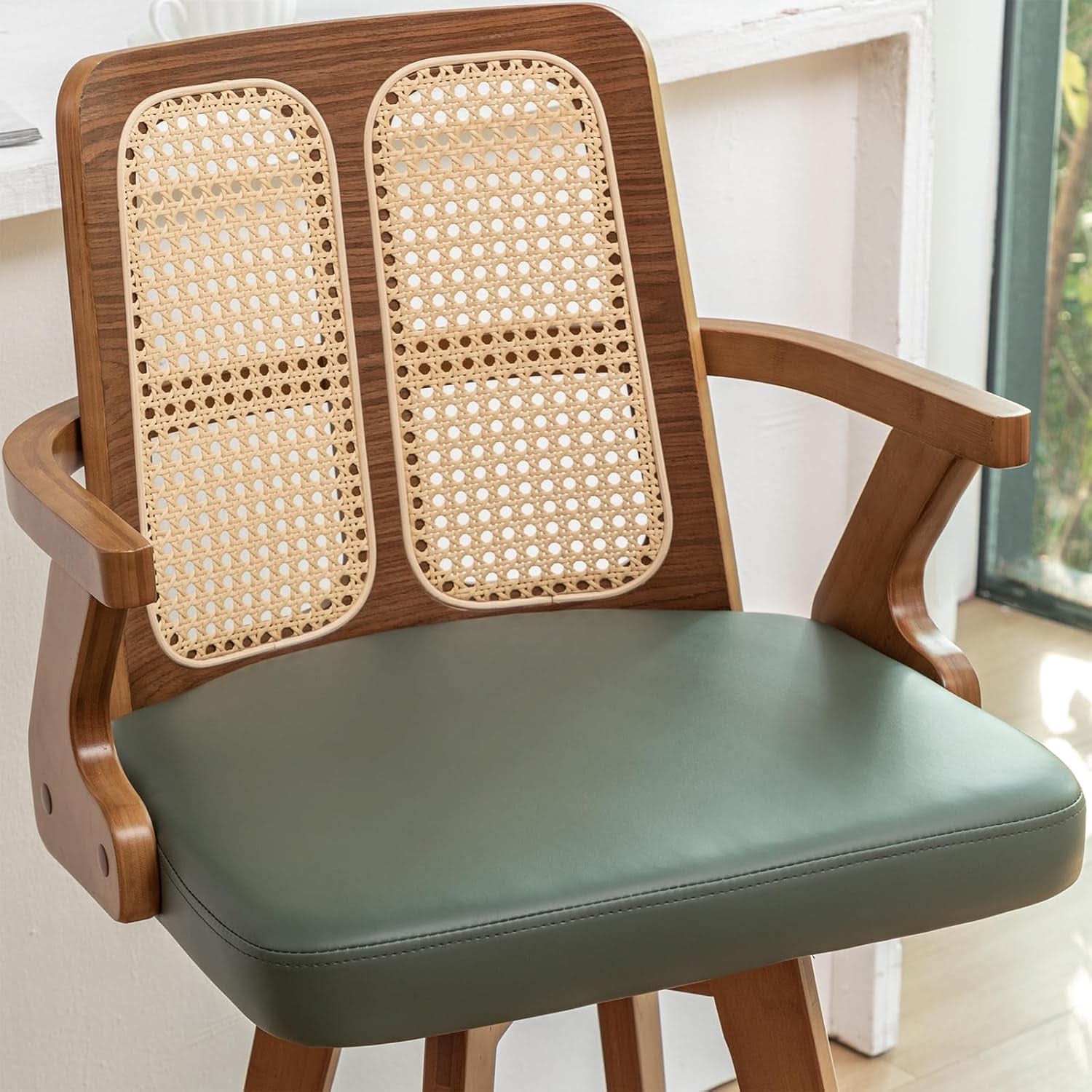 Swivel Counter Stools Set of Two with Rattan Back