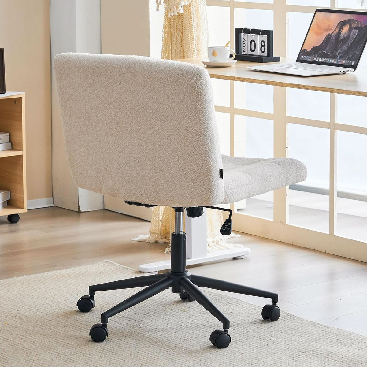 Swivel Faux Fur Armless Desk Chair With Wheels Height Adjustable