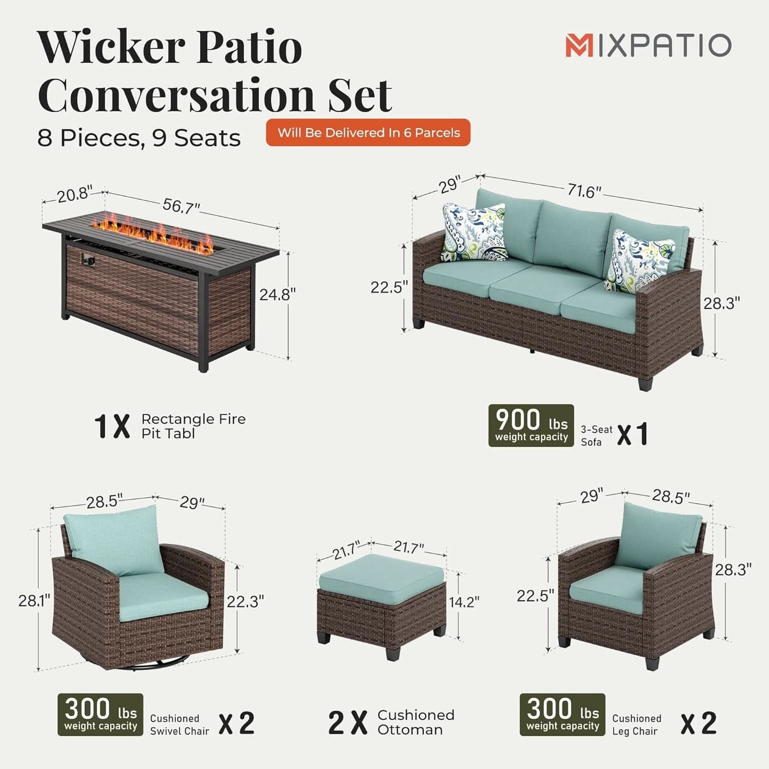 Swivel Glider Patio Furniture Set with Fire Pit