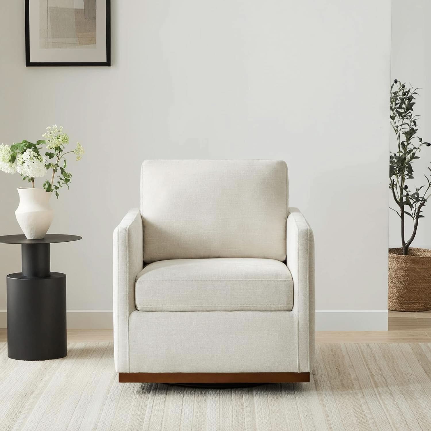 Swivel Linen Accent Armchair Mid Century Modern 360 Swivel