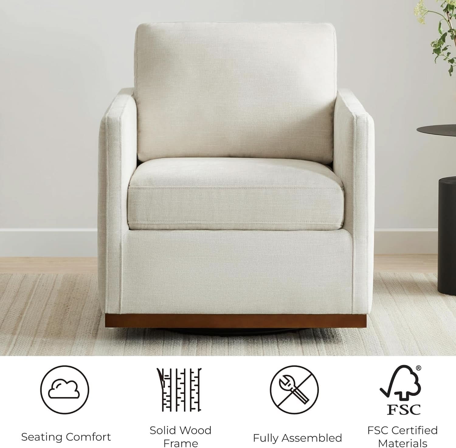 Swivel Linen Accent Armchair Mid Century Modern 360 Swivel