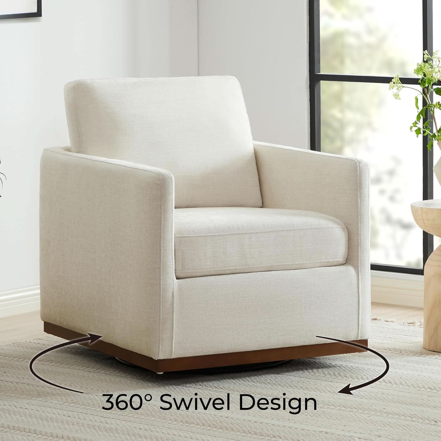 Swivel Linen Accent Armchair Mid Century Modern 360 Swivel