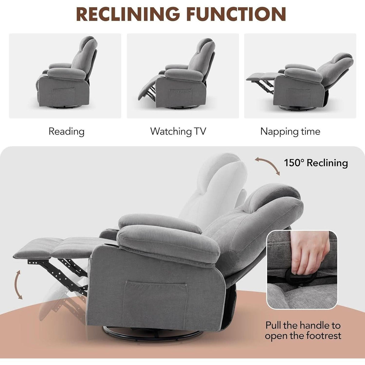 Swivel Recliner Chair With Heat Massage Function Ergonomic