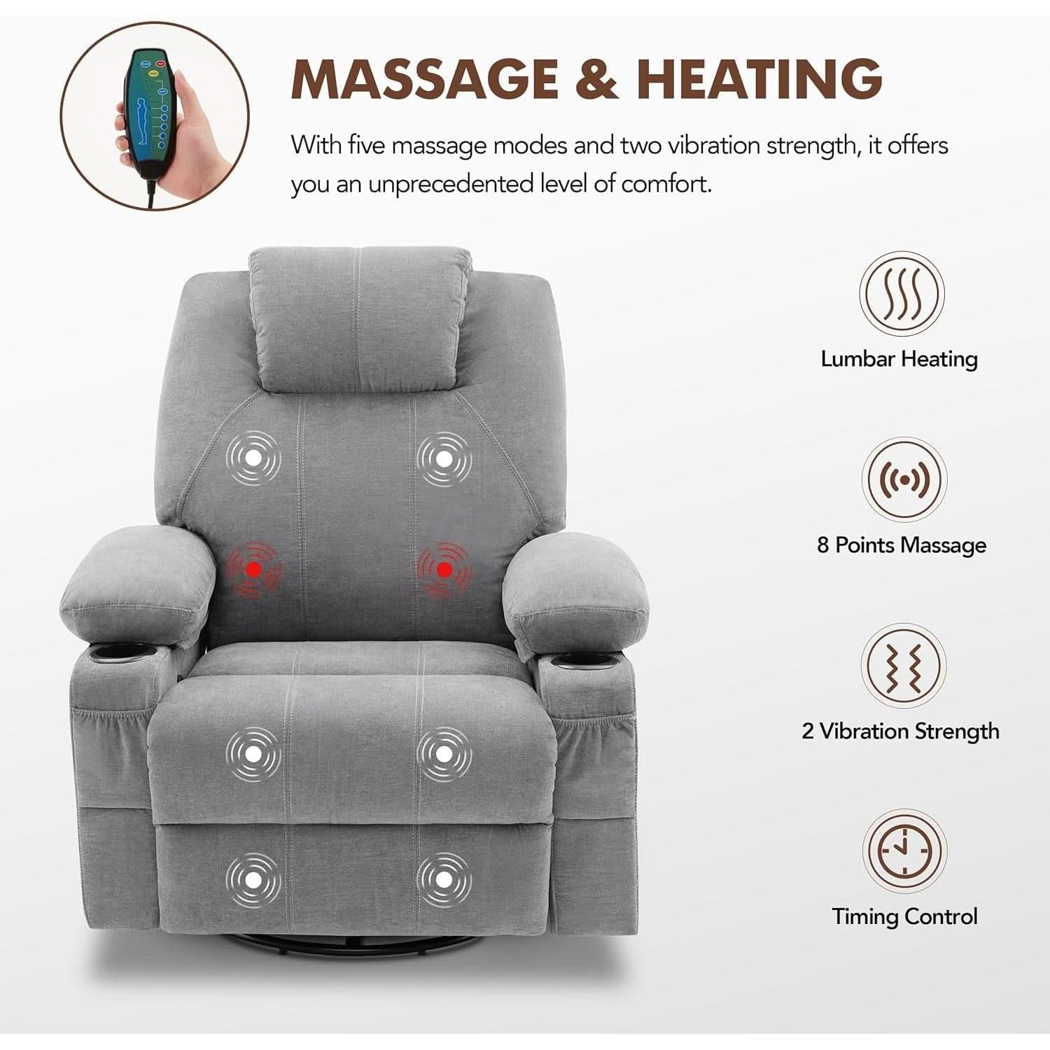 Swivel Recliner Chair With Heat Massage Function Ergonomic