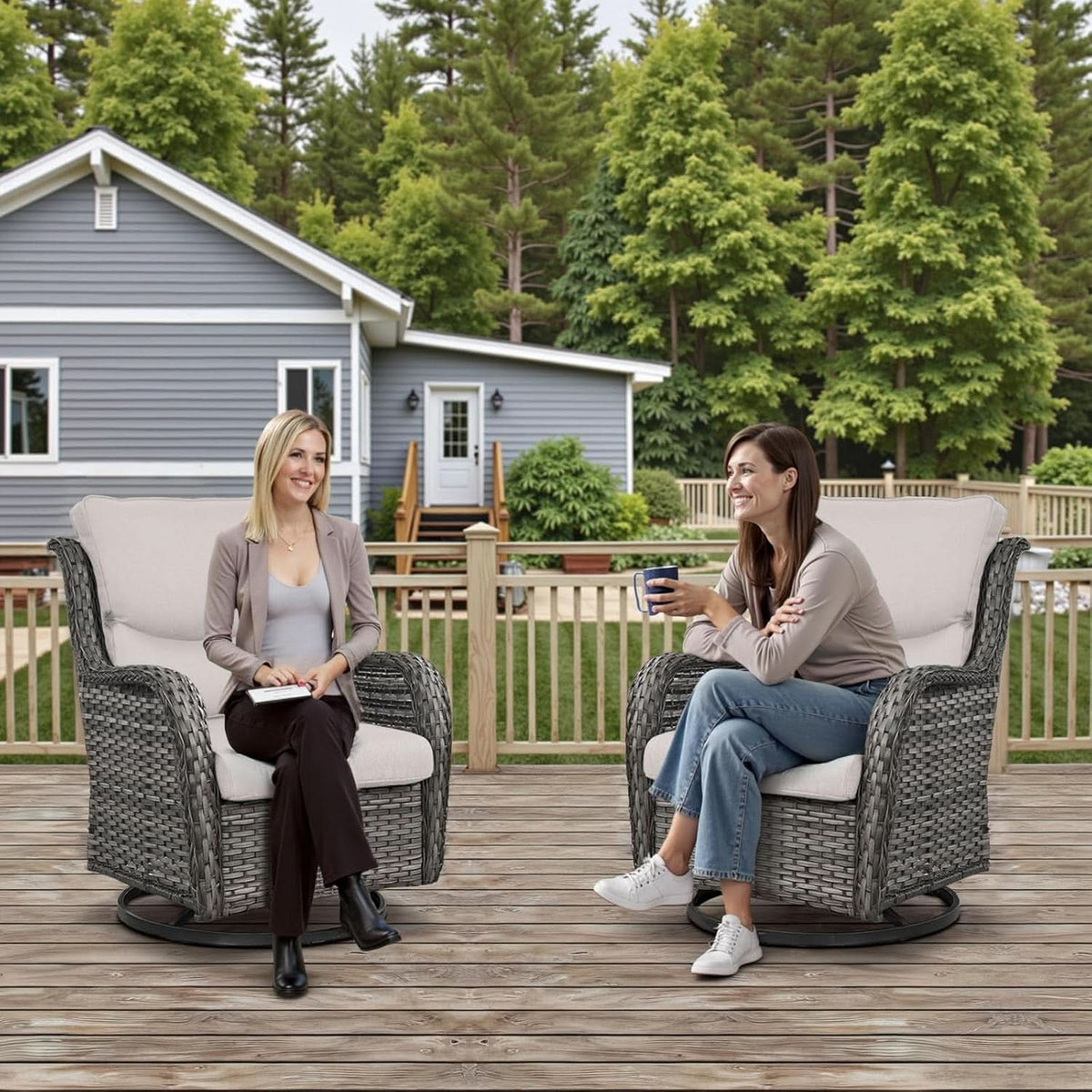 Swivel Rocker Patio Chairs Set with Cozy Coffee Table