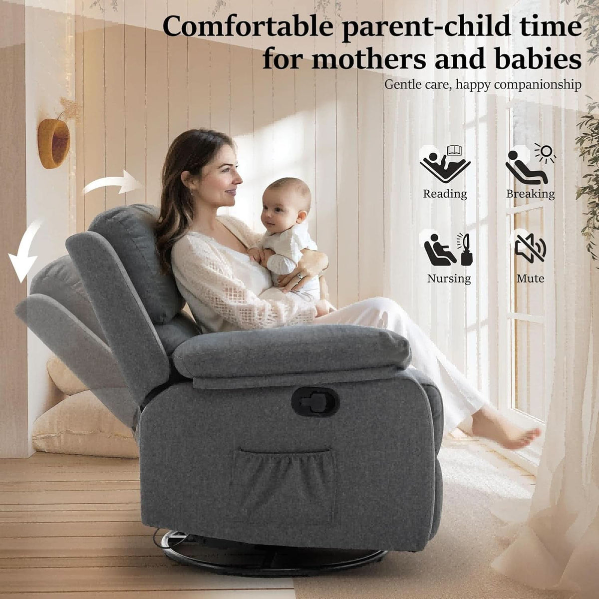 Swivel Rocker Recliner With Side Pockets Living Room Chair