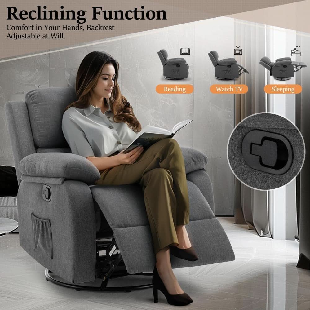 Swivel Rocker Recliner With Side Pockets Living Room Chair