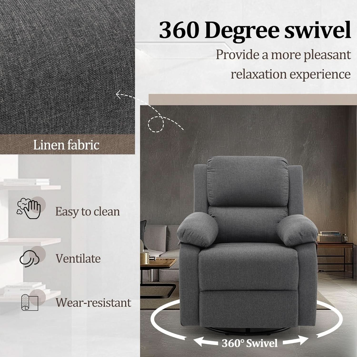 Swivel Rocker Recliner With Side Pockets Living Room Chair