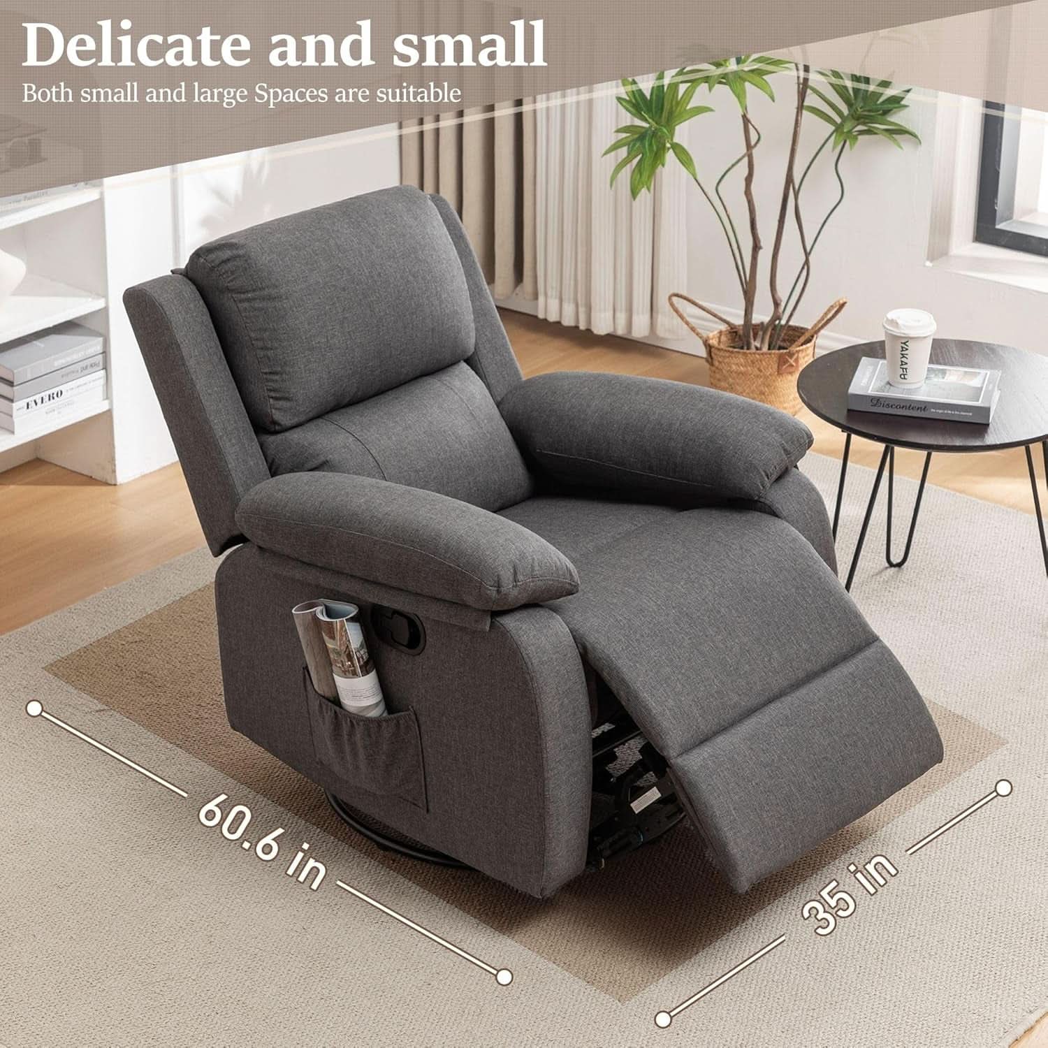Swivel Rocker Recliner With Side Pockets Living Room Chair