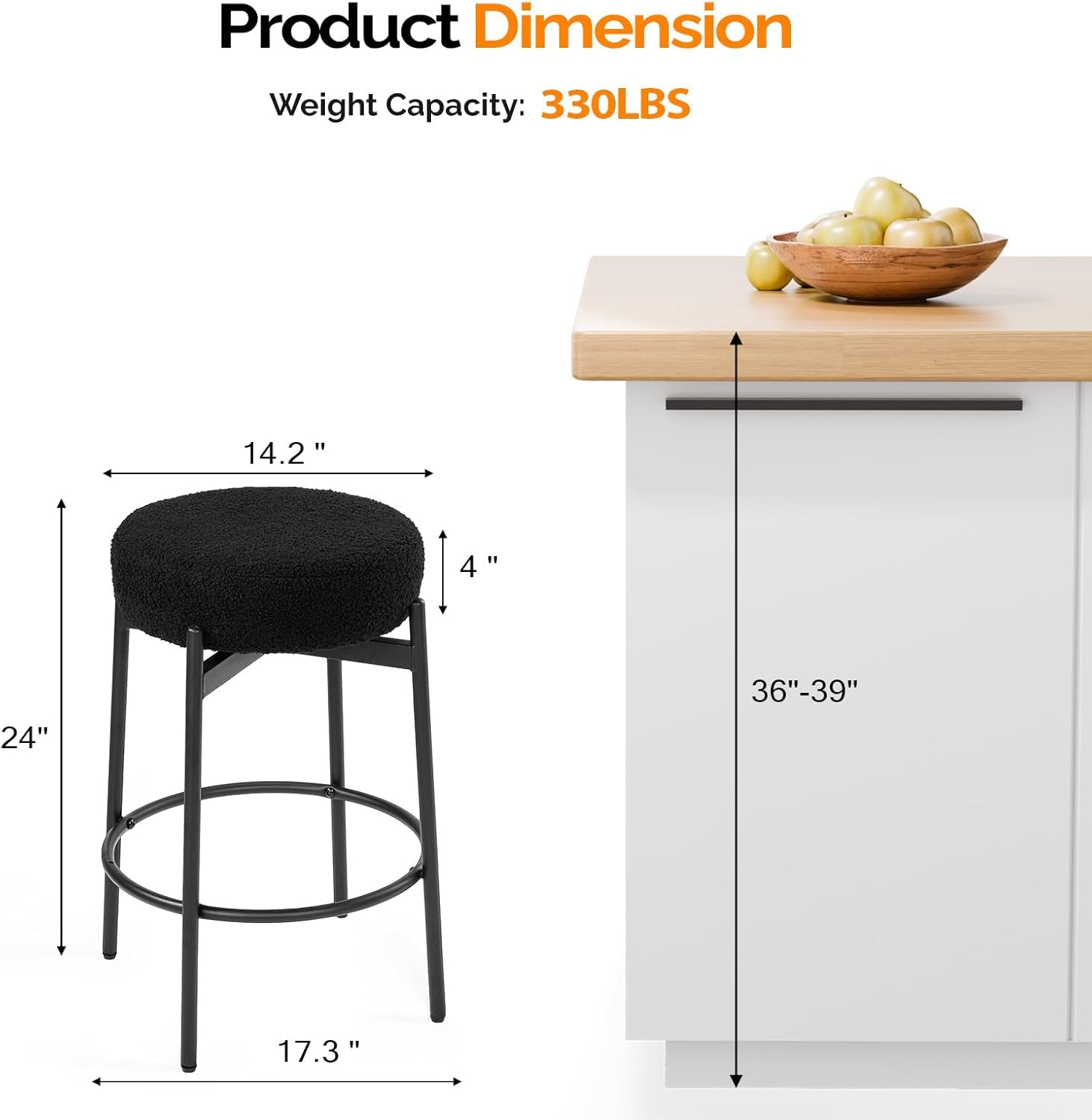 Swivel Round Bar Stools 24 Inch Height Backless Set Of 2