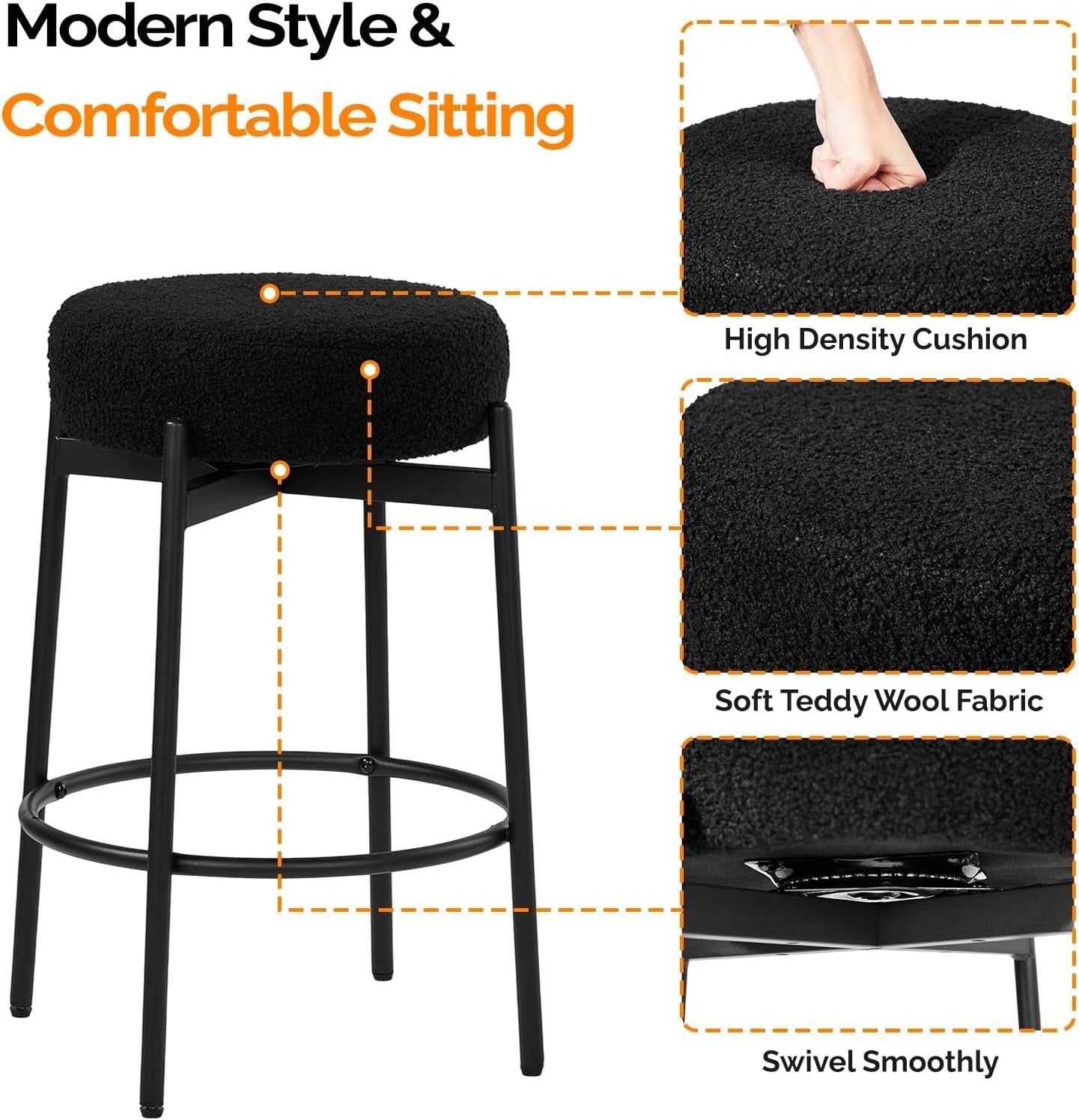 Swivel Round Bar Stools 24 Inch Height Backless Set Of 2
