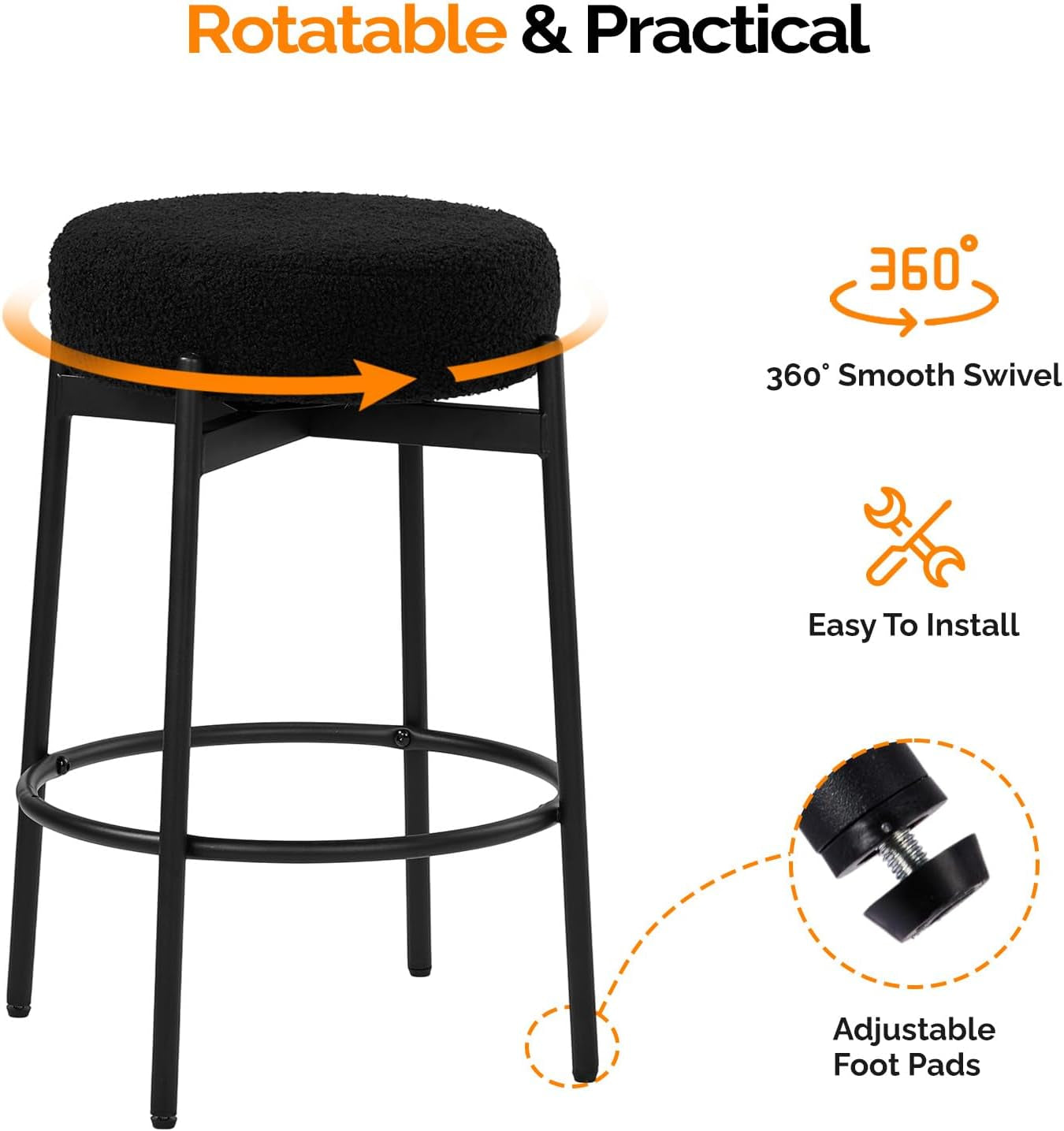 Swivel Round Bar Stools 24 Inch Height Backless Set Of 2
