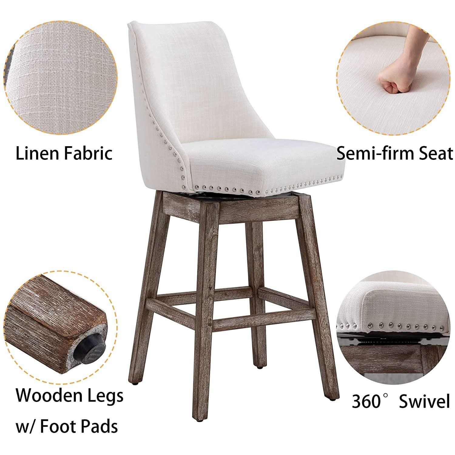 Swivel Upholstered Bar Stool With Back Wood Legs Set Of 4