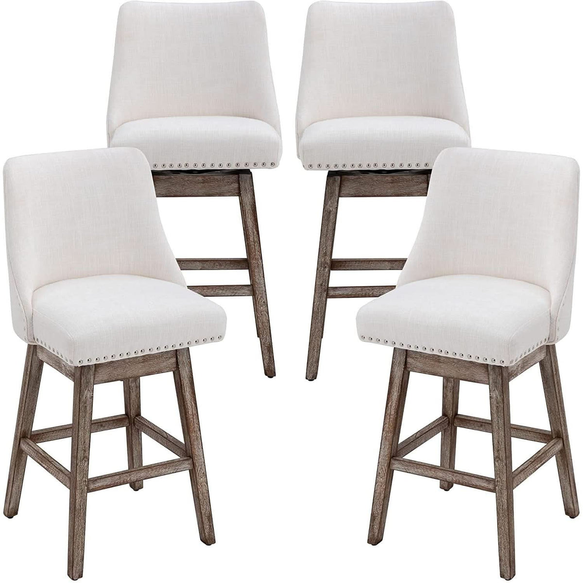 Swivel Upholstered Bar Stool With Back Wood Legs Set Of 4