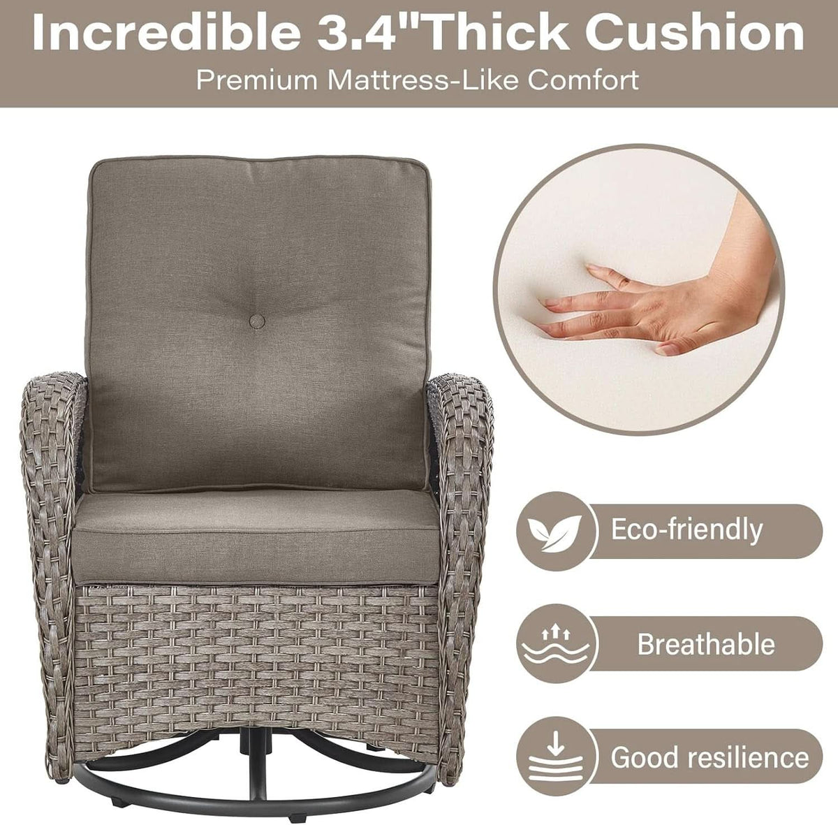 Swivel Wicker Patio Set With Water Resistant Cushions Gray