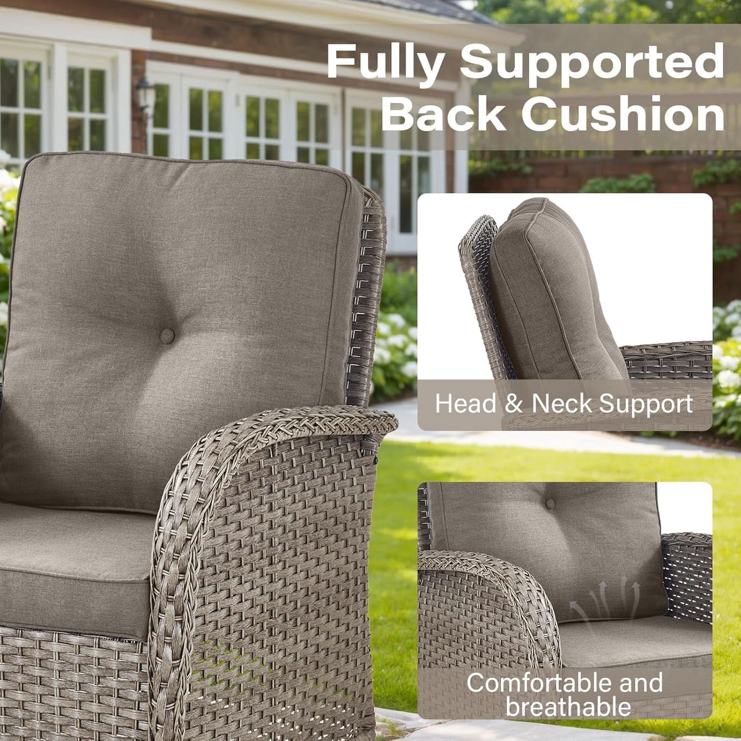 Swivel Wicker Patio Set With Water Resistant Cushions Gray