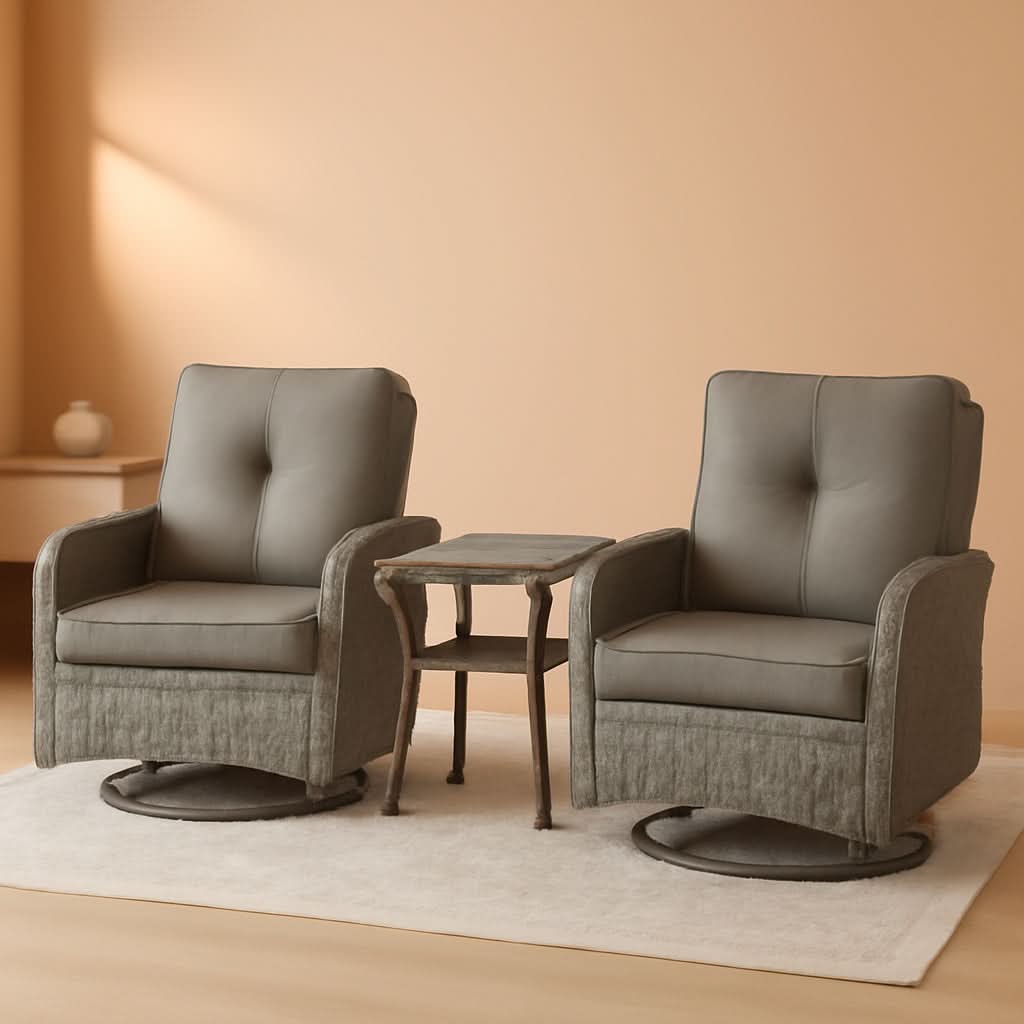 Swivel Wicker Patio Set With Water Resistant Cushions Gray
