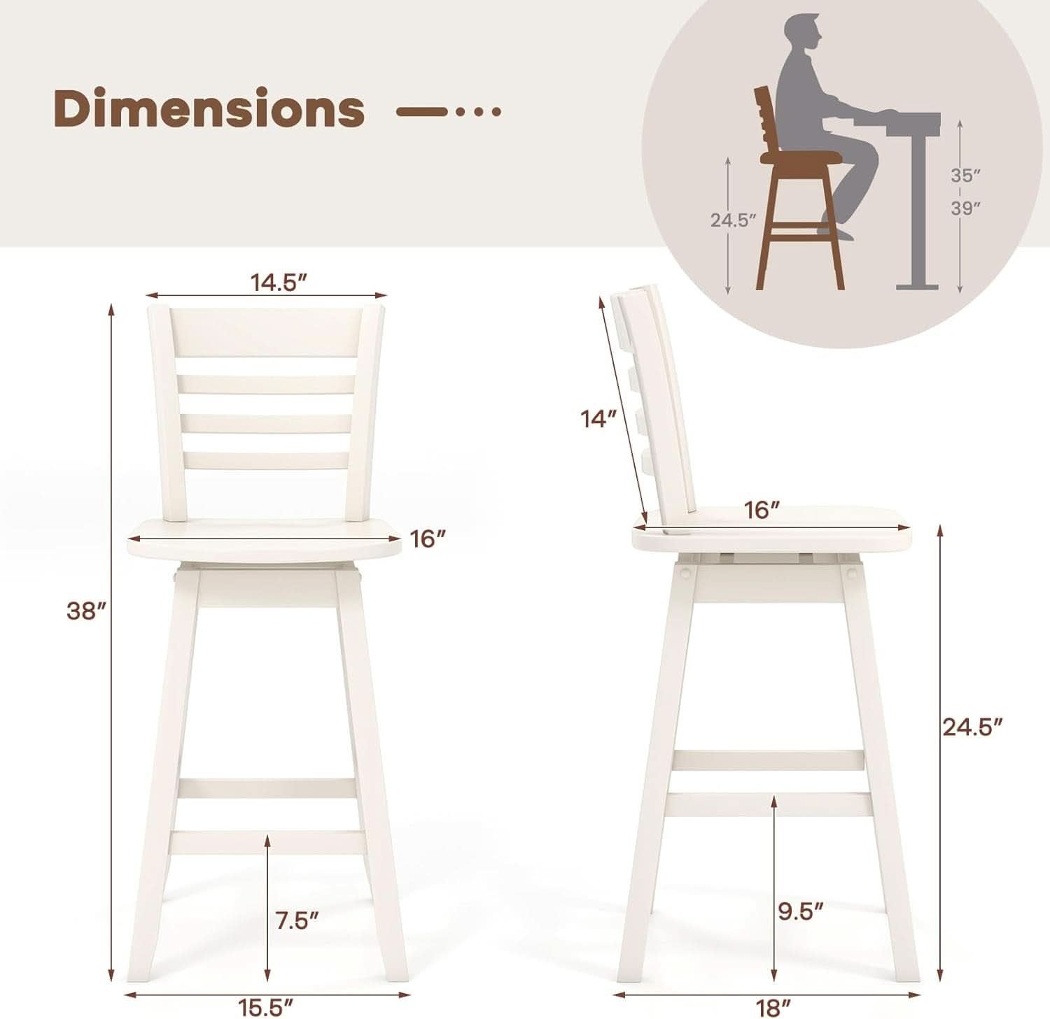 Swivel Wood Bar Stools Set with Ergonomic Design