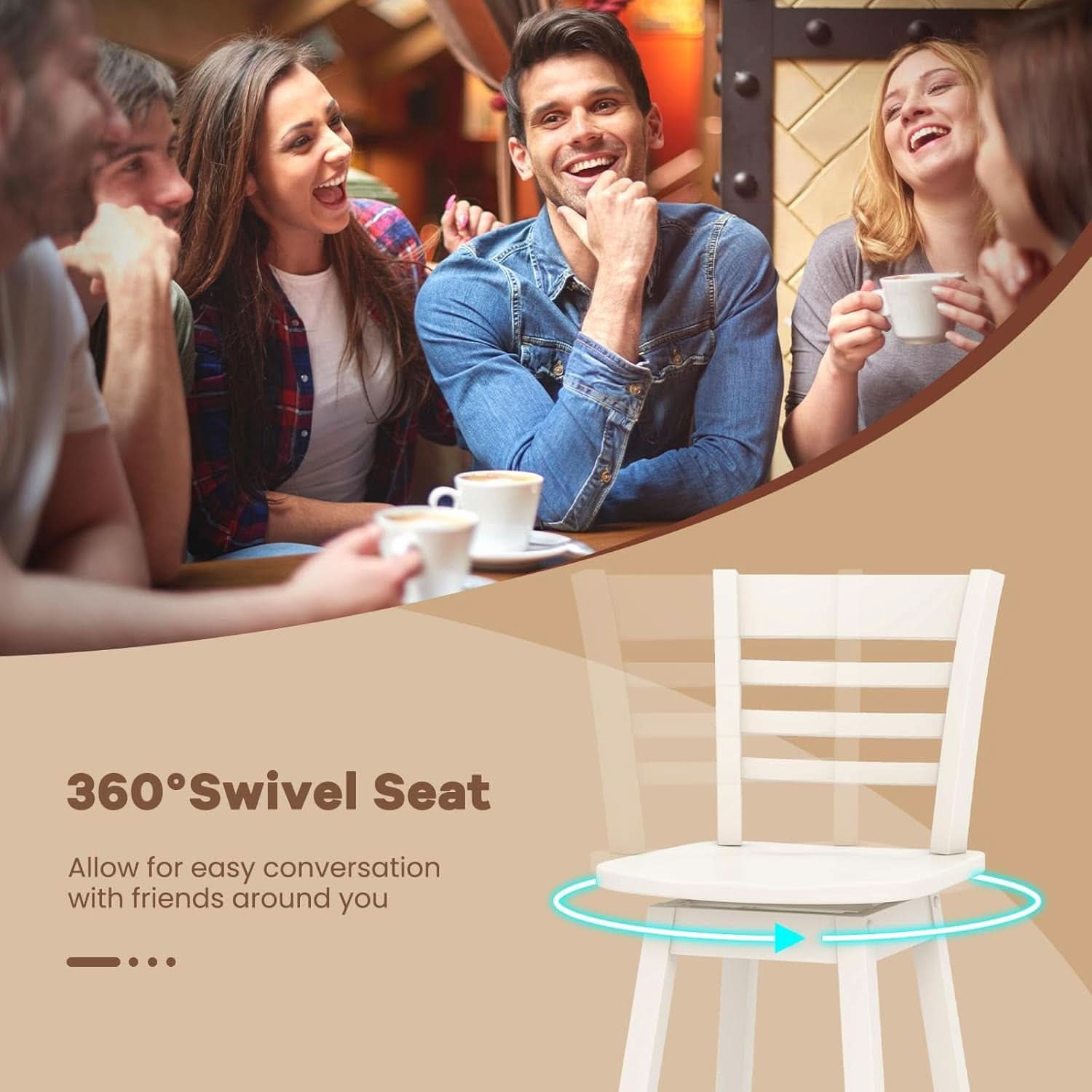 Swivel Wood Bar Stools Set with Ergonomic Design