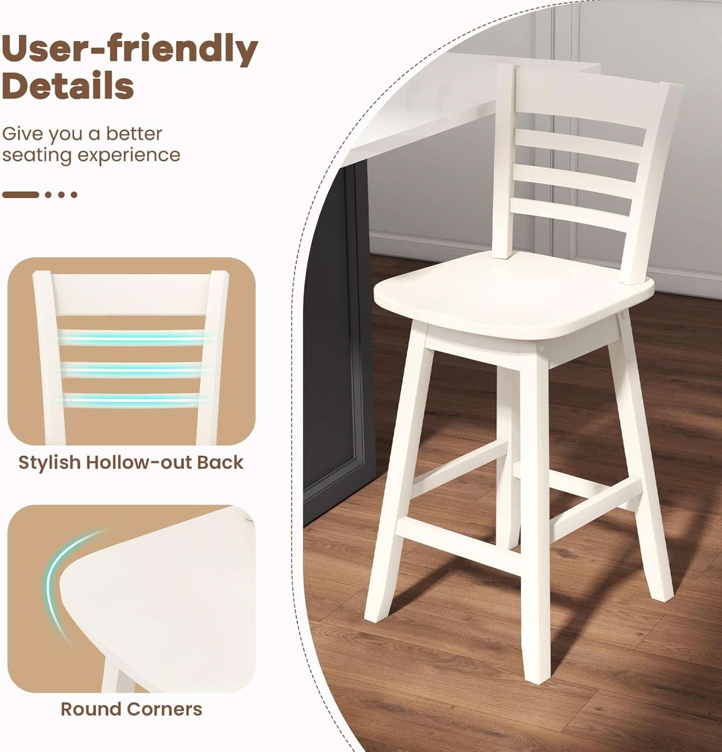 Swivel Wood Bar Stools Set with Ergonomic Design