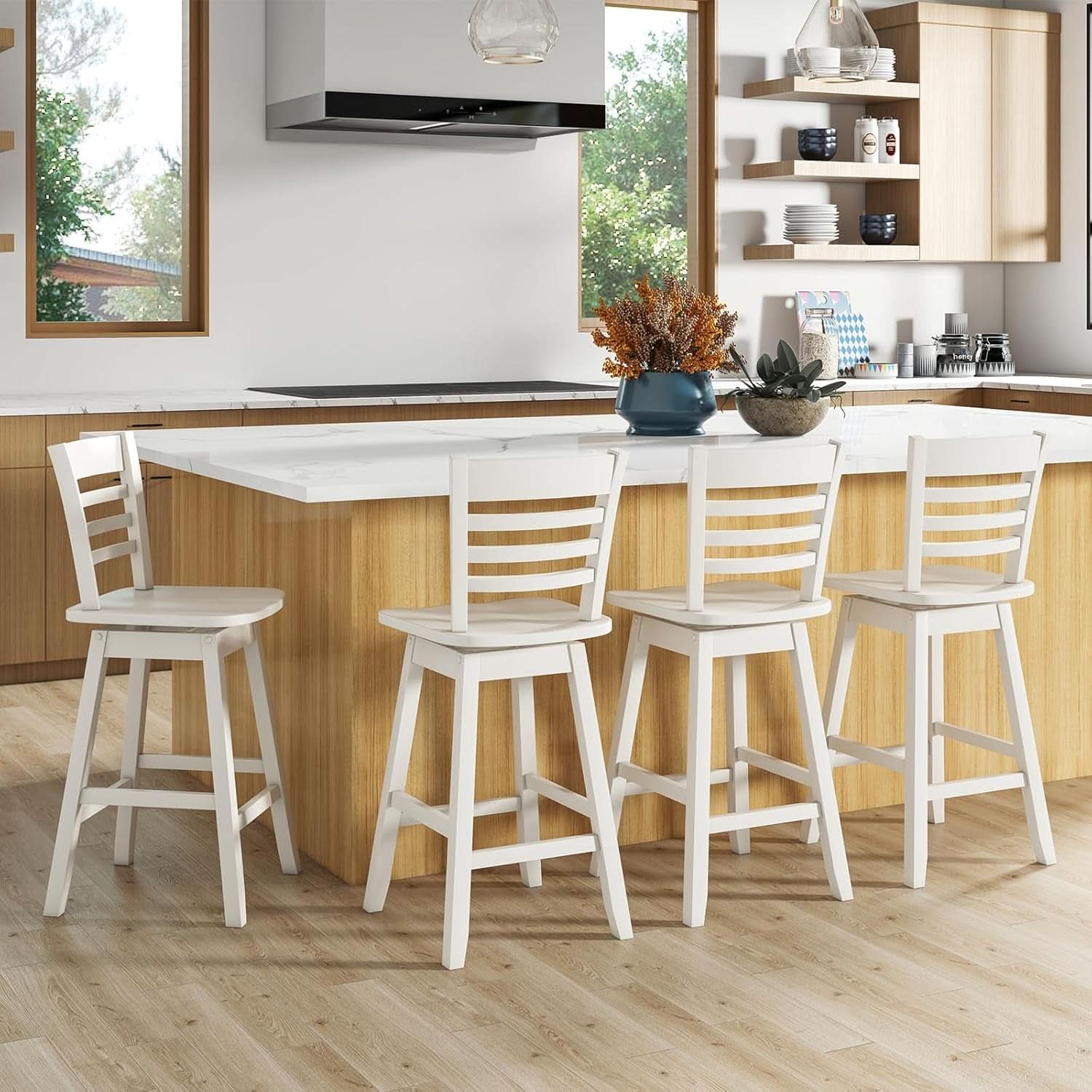 Swivel Wood Bar Stools Set with Ergonomic Design