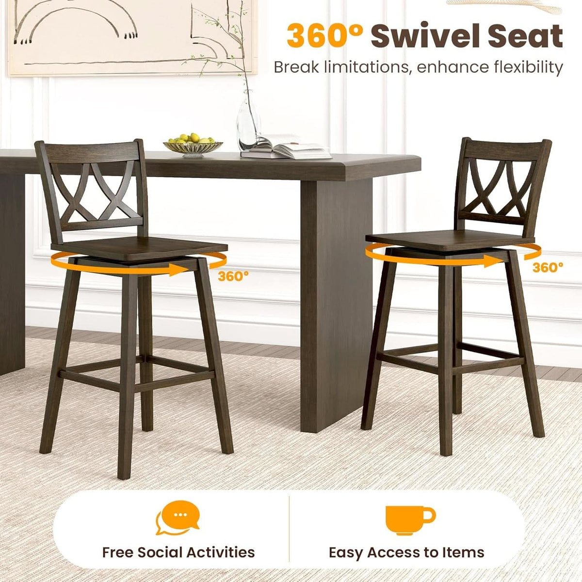 Swivel Wooden Bar Stools Set of Four Dark Grey
