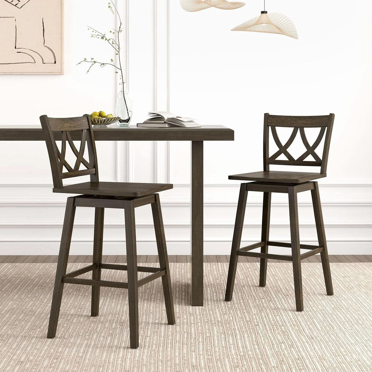 Swivel Wooden Bar Stools Set of Four Dark Grey