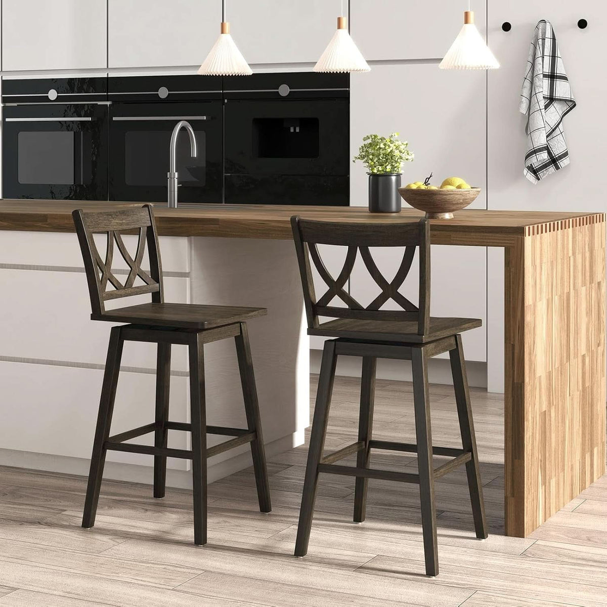 Swivel Wooden Bar Stools Set of Four Dark Grey