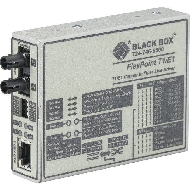 T1/E1 Media Converter - Copper to Multimode Fiber 5km ST | Black Box MT660A-MM