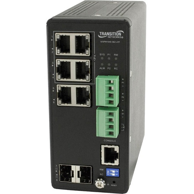 TAA Compliant Hardened Switch - 6-Port Managed PoE+ Industrial Ethernet | Transition Networks SISPM1040-362-LRT