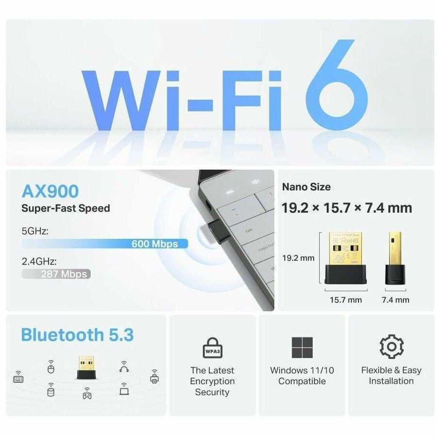 TP-LINK Archer TX10UB Nano AX900 Wi-Fi 6 Bluetooth 5.3 USB Adapter for Laptops & Desktops
