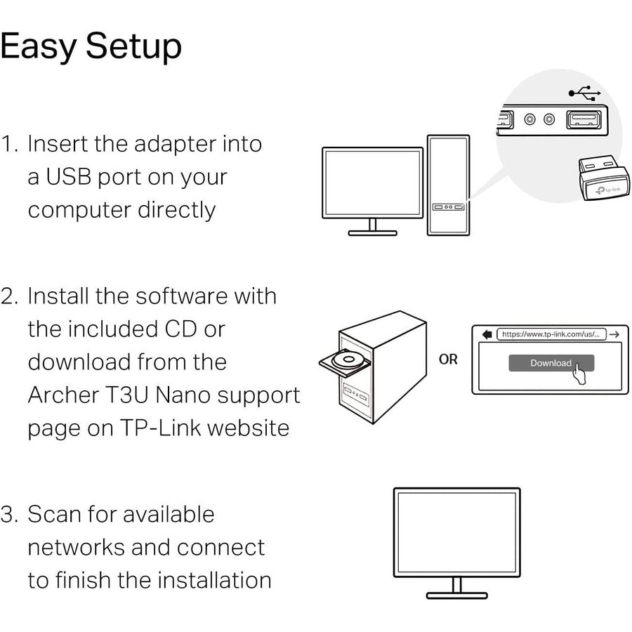 TP-Link Archer T3U Nano IEEE 802.11 a/b/g/n/ac Dual Band Wi-Fi Adapter for Desktop Computer/Notebook/Wireless Router