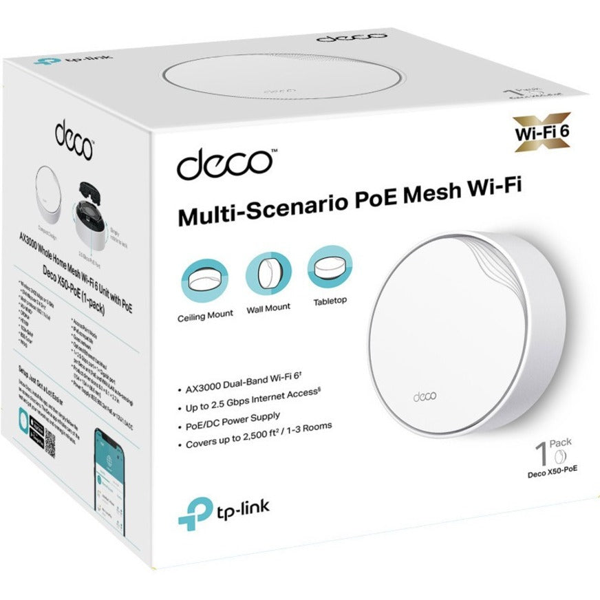 TP-Link Deco X50-PoE(1-pack) - Deco AX3000 PoE Mesh WiFi, 1-Pack - Ceiling/Wall-Mountable