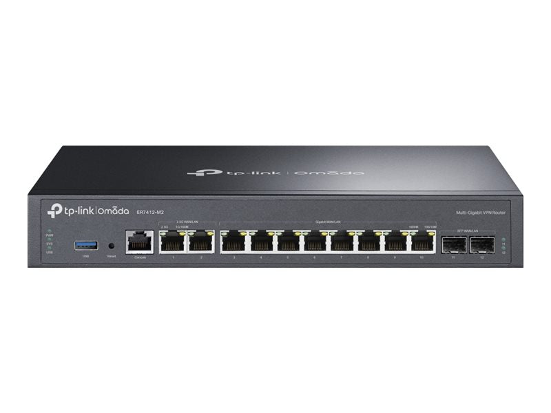 TP-Link Omada ER7412-M2 V1 - Router 12-port switch - 1GbE, 2.5GbE - WAN ports: 12 - - rack-mountable