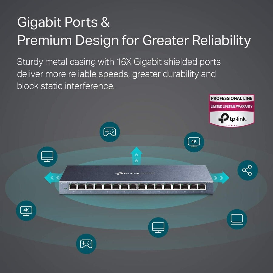 TP-Link TL-SG116 16-Port Gigabit Desktop Switch - Green Ethernet Technology with Plug and Play Setup | TecISoft