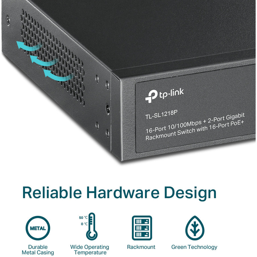 TP-Link TL-SL1218P - 16 Port 10/100Mbps Fast Ethernet PoE Switch