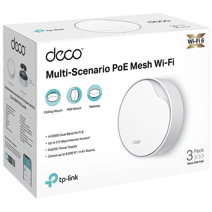 TP-Link Wi-Fi 6 IEEE 802.11ax Ethernet Wireless Router DECO X50-POE(3-PACK)