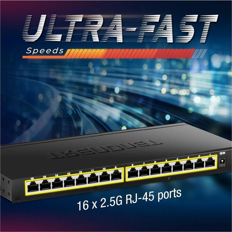 TRENDNET 16-Port 2.5G Unmanaged Desktop Switch for SMBs TEG-S3160