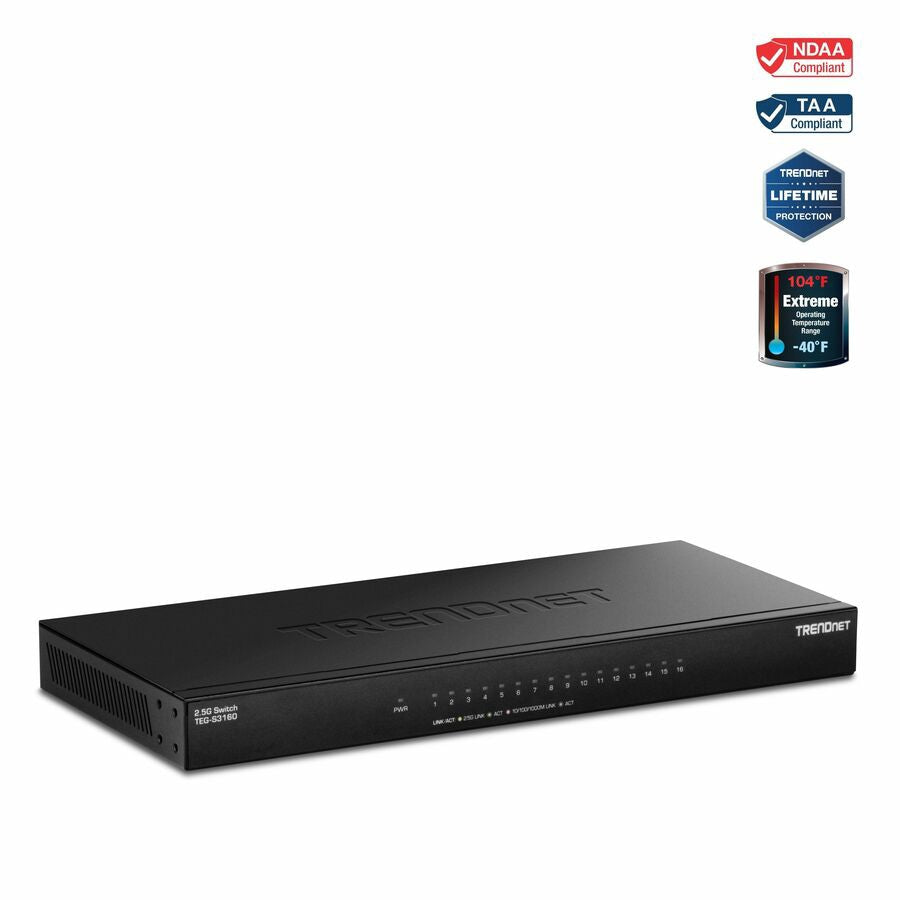 TRENDNET 16-Port 2.5G Unmanaged Desktop Switch for SMBs TEG-S3160