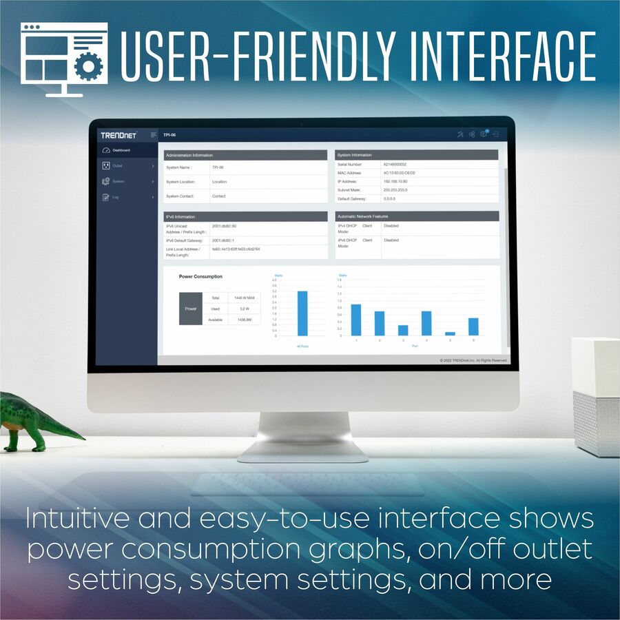 TRENDnet 6-Outlet Managed PDU Rackmount Power Distribution Unit 1 x NEMA 5-15R Bypass Powe