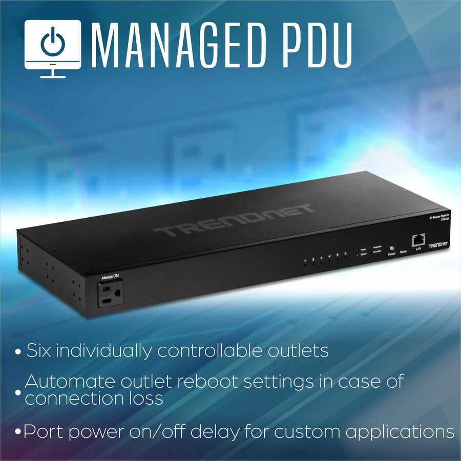 TRENDnet 6-Outlet Managed PDU Rackmount Power Distribution Unit 1 x NEMA 5-15R Bypass Powe