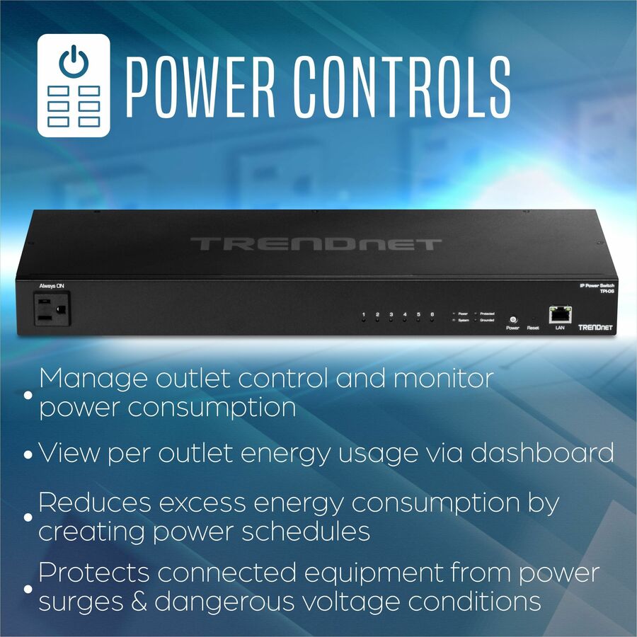 TRENDnet 6-Outlet Managed PDU Rackmount Power Distribution Unit 1 x NEMA 5-15R Bypass Powe