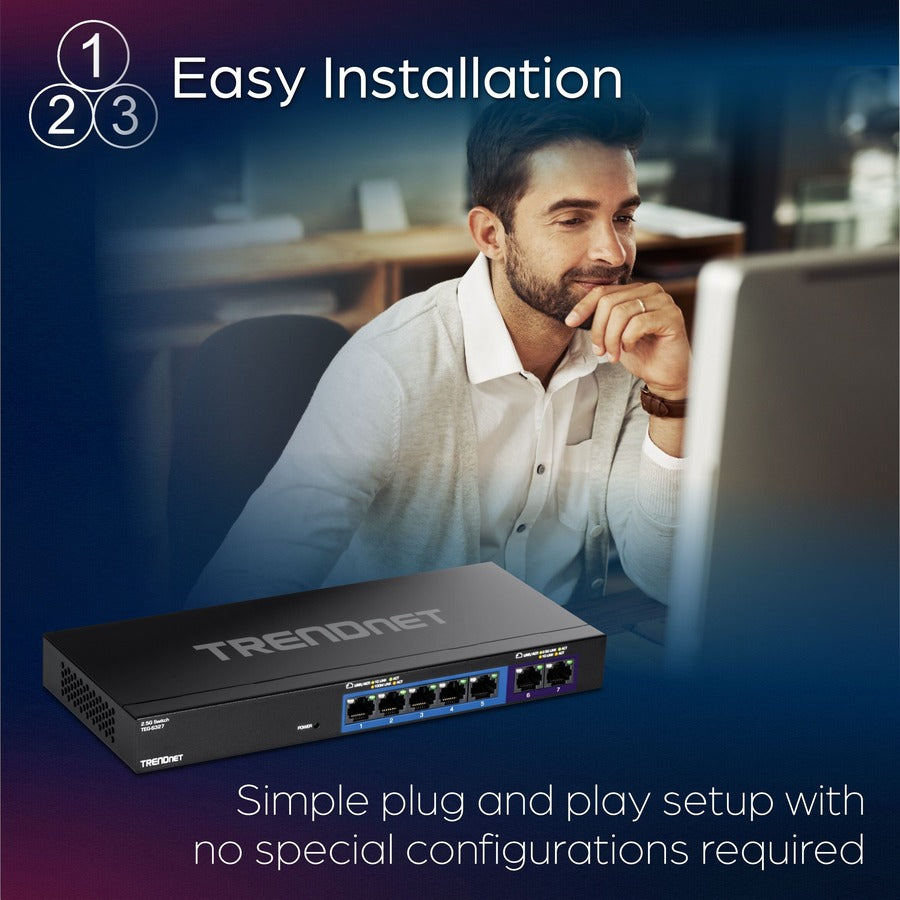 TRENDnet 7-Port Multi-Gig Switch, 5 x 1G RJ-45 Base-T Ports, 2 x 2.5G RJ-45 Ports, 20Gbps