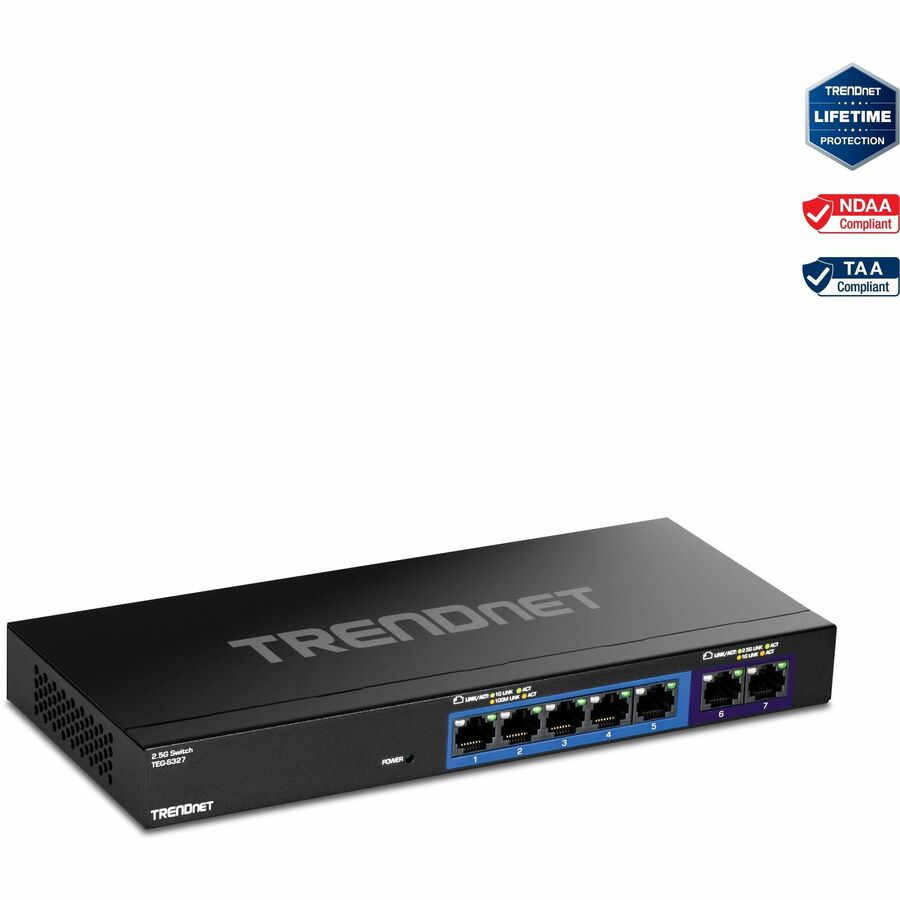 TRENDnet 7-Port Multi-Gig Switch, 5 x 1G RJ-45 Base-T Ports, 2 x 2.5G RJ-45 Ports, 20Gbps
