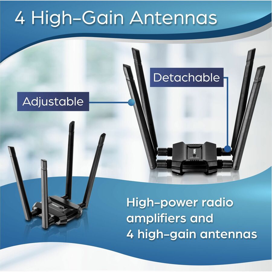 TRENDnet AC1900 High Power Dual Band Wireless USB Adapter, TEW-809UB, Stream 4K HD Video, Windows Compatible, USB 3.0 to USB Type A, Black