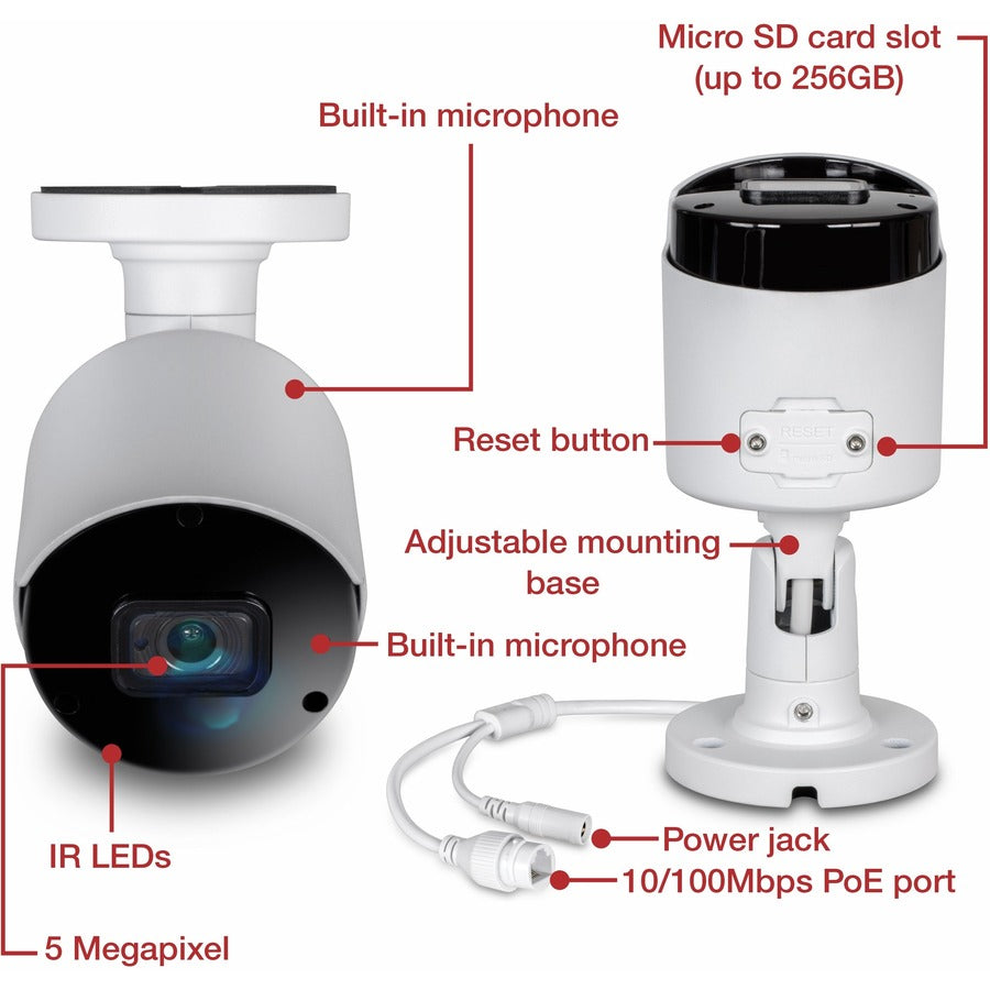 TRENDnet Indoor Outdoor 5MP H.265 PoE Bullet Network Camera, IP66 Rated Housing, IR Night