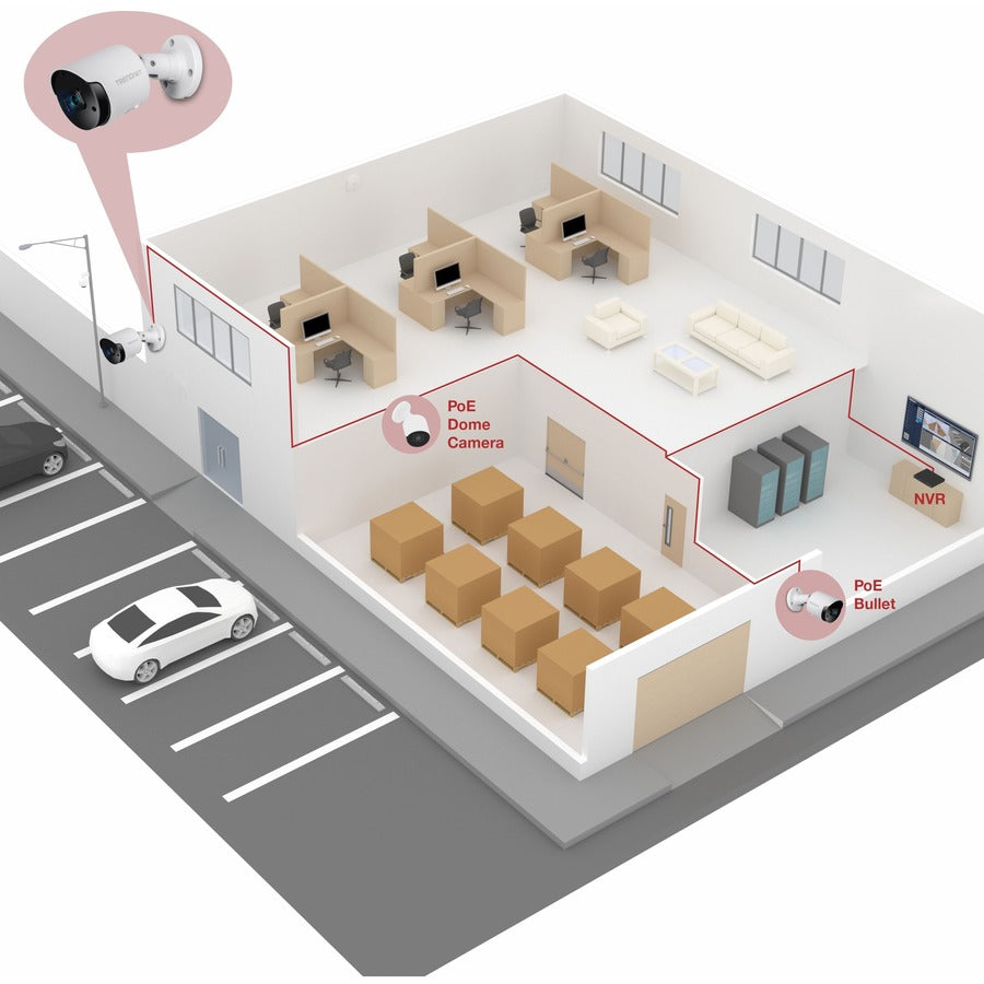 TRENDnet Indoor Outdoor 5MP H.265 PoE Bullet Network Camera, IP66 Rated Housing, IR Night