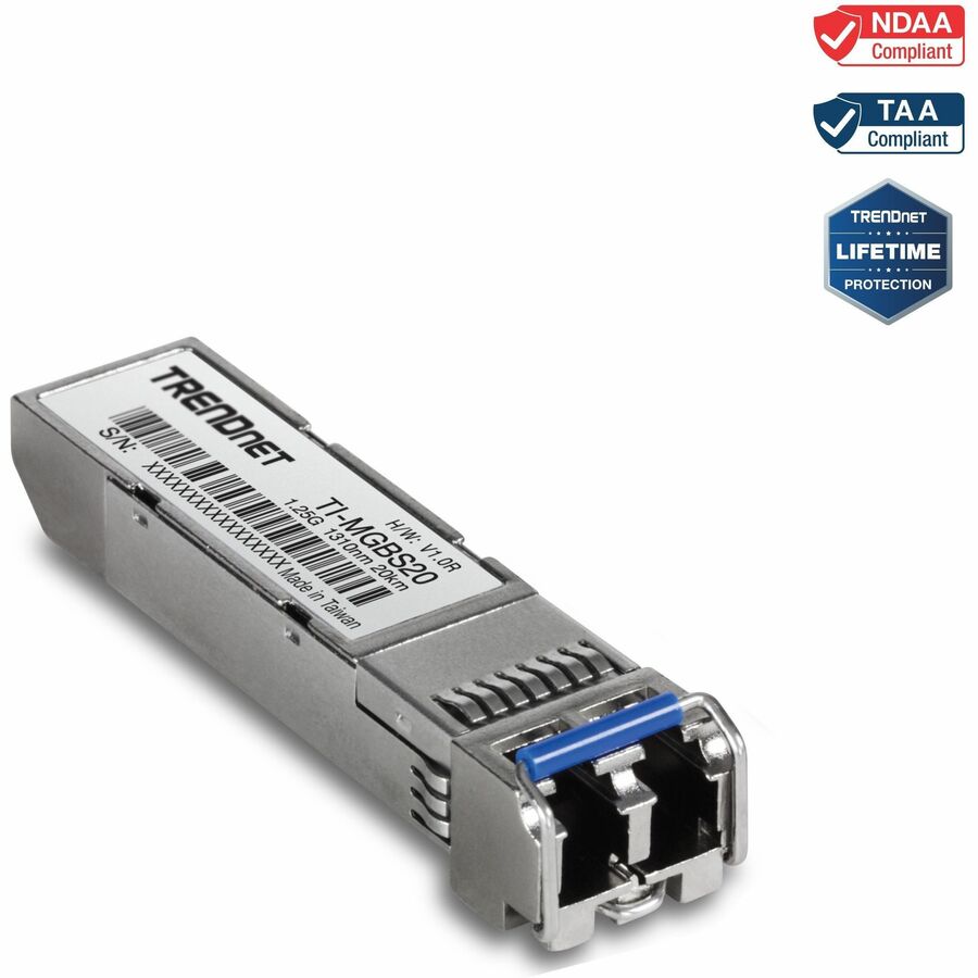 TRENDnet TI-MGBS20, 1000Base-LX Industrial SFP Single- Mode LC Module (20km), Lifetime