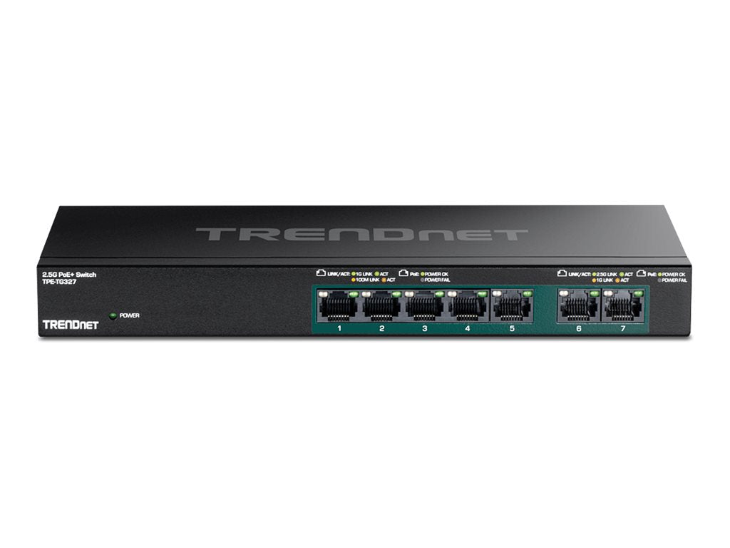 TRENDnet TPE TG327 - Switch - unmanaged - 5 x 10/100/1000 (PoE+) + 2 x 10/100/1000/2.5G (PoE+) - wall-mountable - PoE+ (70 W) TPE-TG327