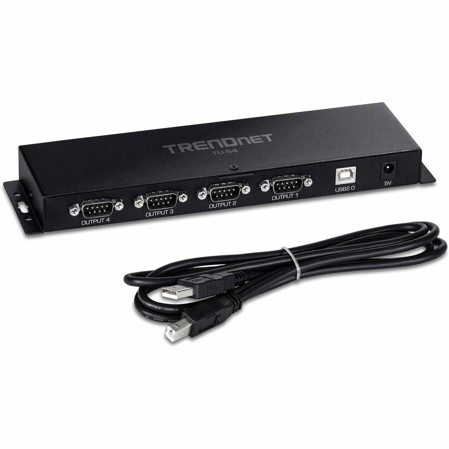 TRENDnet TU-S4 4-Port USB to Serial RS232 Hub Black - USB 2.0 Type A - PC Mac - 4 x Number